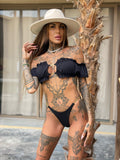 Bikini a Costine con Manica Nero