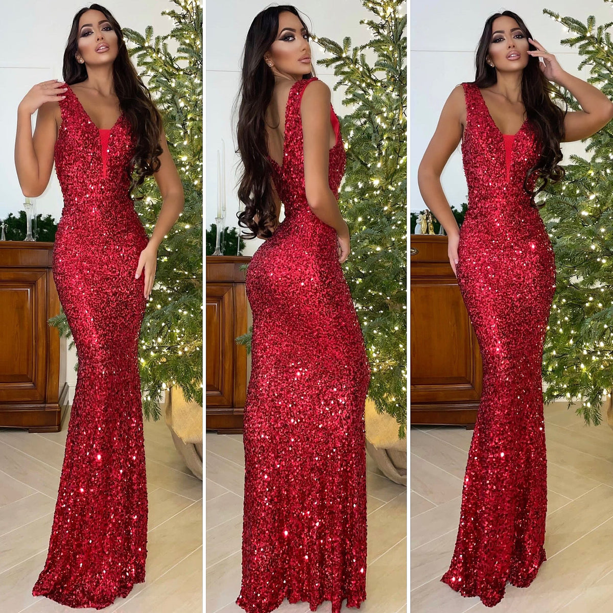 Abito a sirena con paillettes rosso