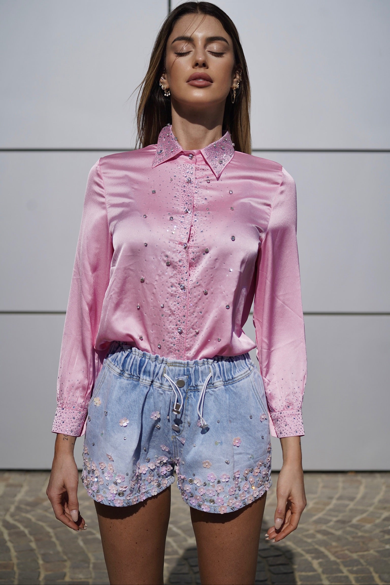Camicia rosa con strass