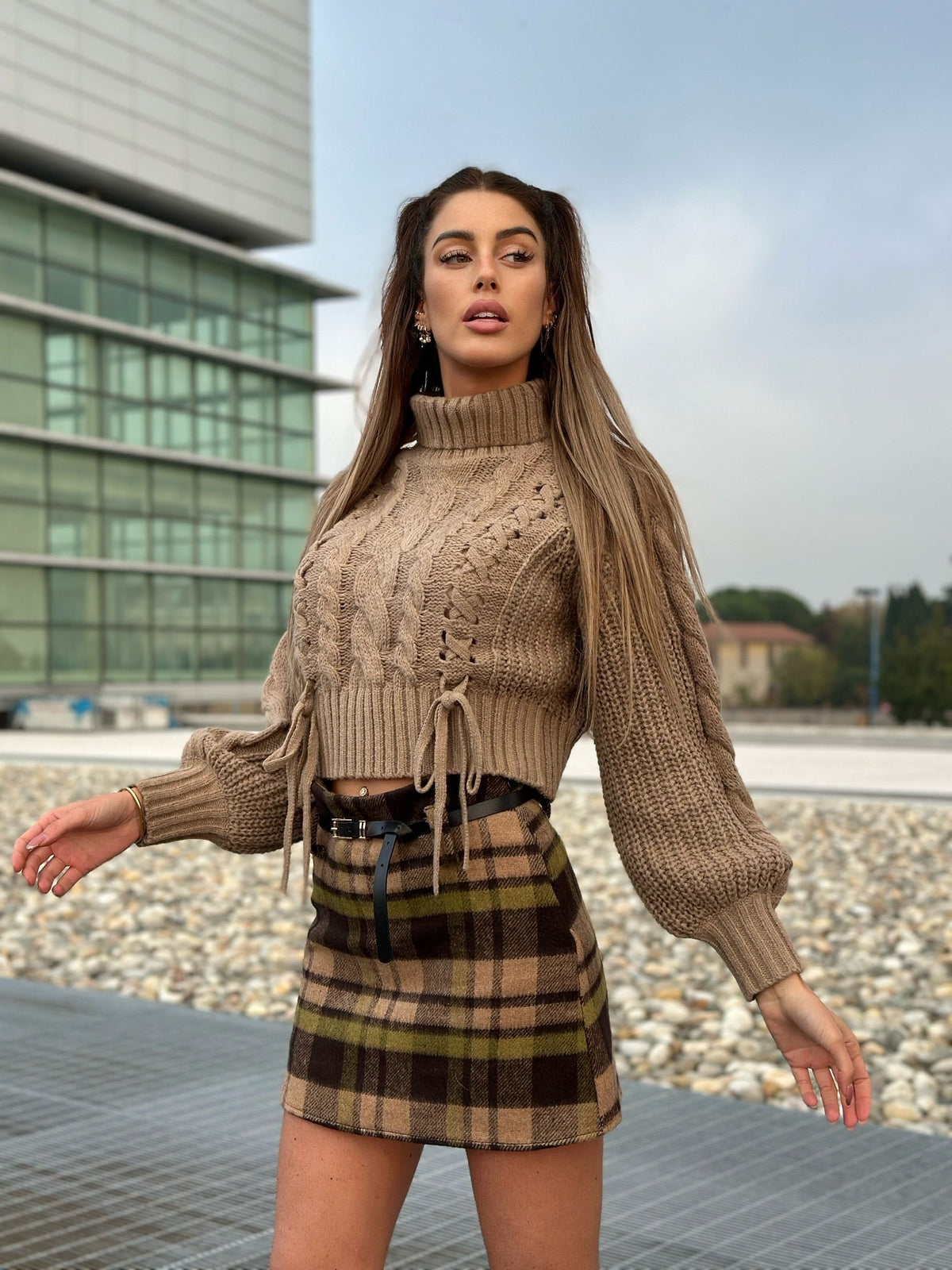 Gonna in tweed dettaglio pistacchio