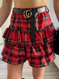 Gonna scozzese a balze con cintura