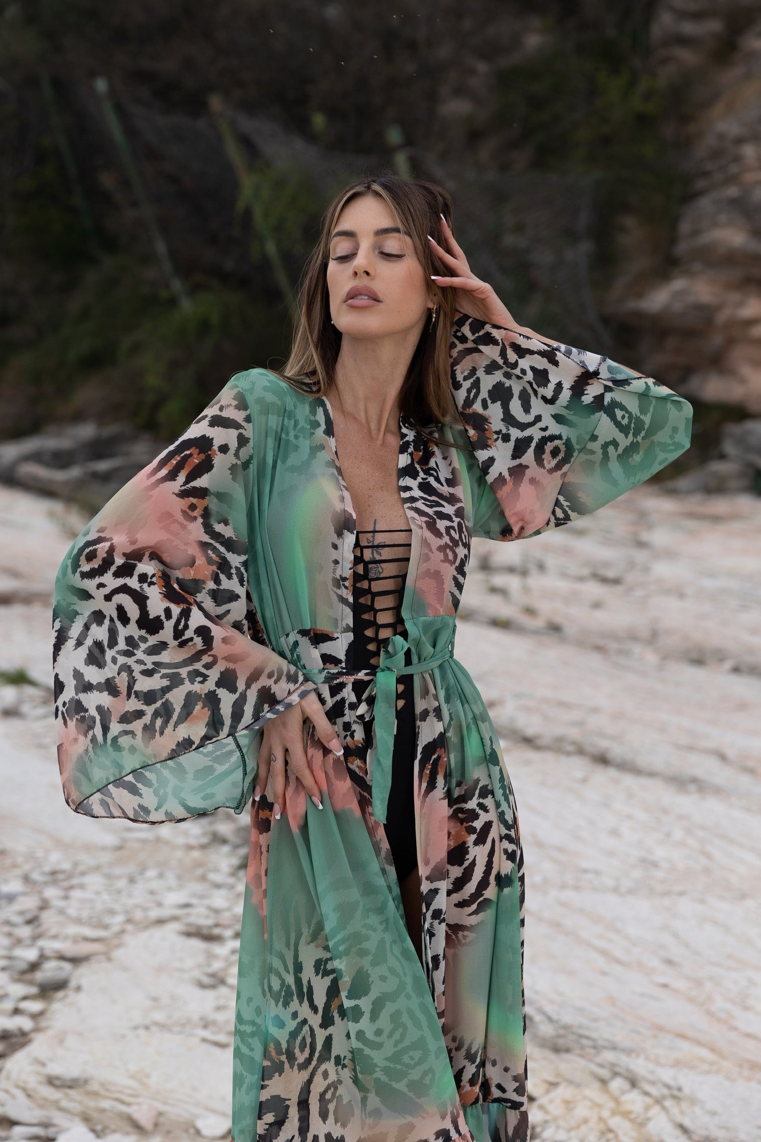 Kimono animalier verde