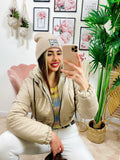 Bomber crop in ecopelle Beige