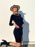 Abito in maglia nero con catene Oro