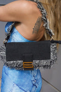 Bag in jeans nero con tracolla