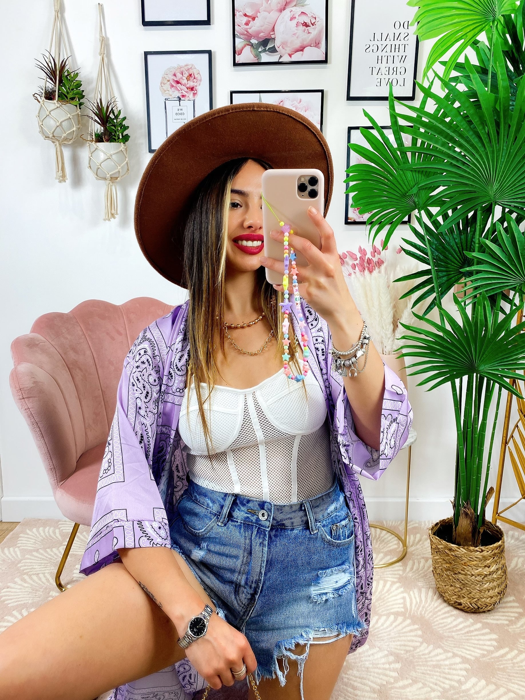 Kimono effetto bandana lilla