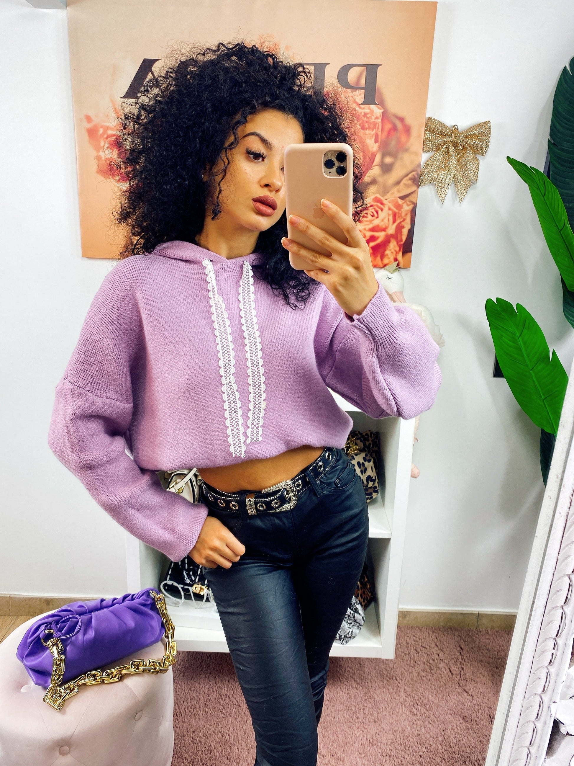 Felpa in maglia lilla