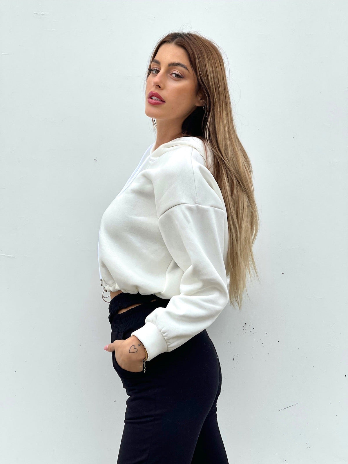 Felpa con elastico bianca