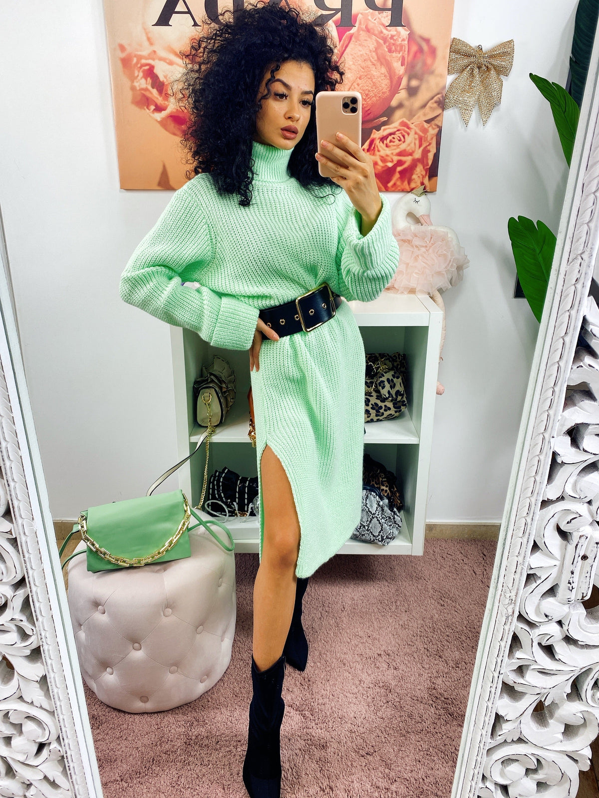 Abito midi in maglia menta