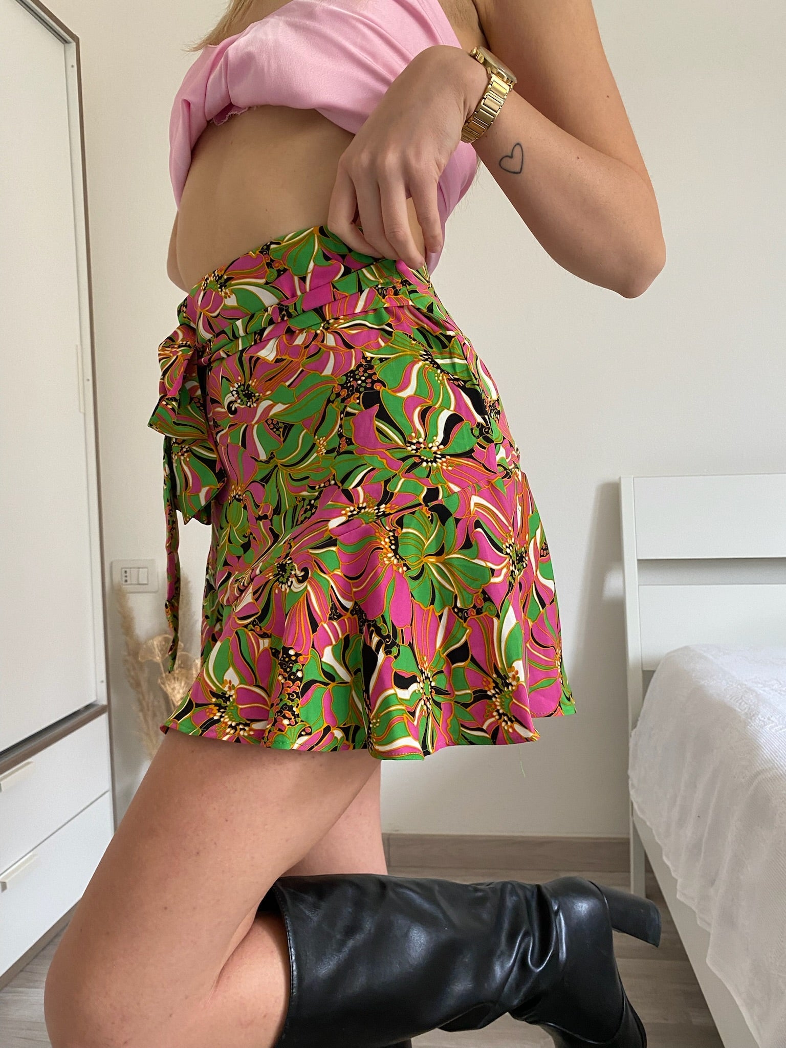 Gonna a fiori Fuxia verde