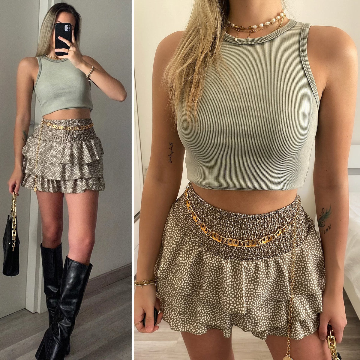 Top a costine verde militare sfumato