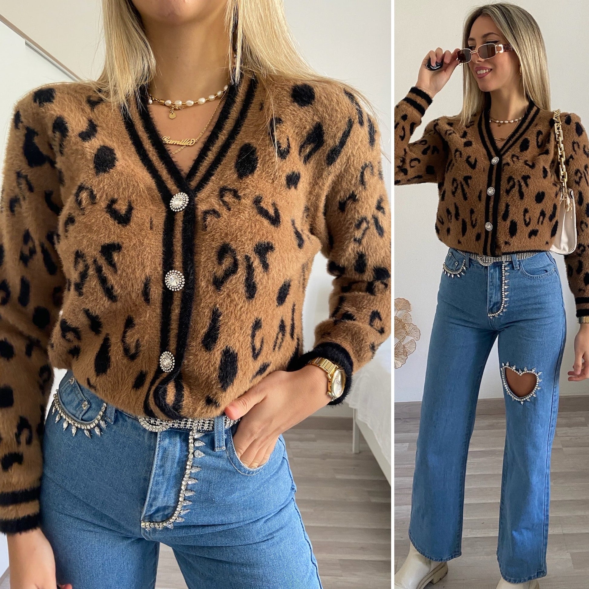 Cardigan animalier Camel