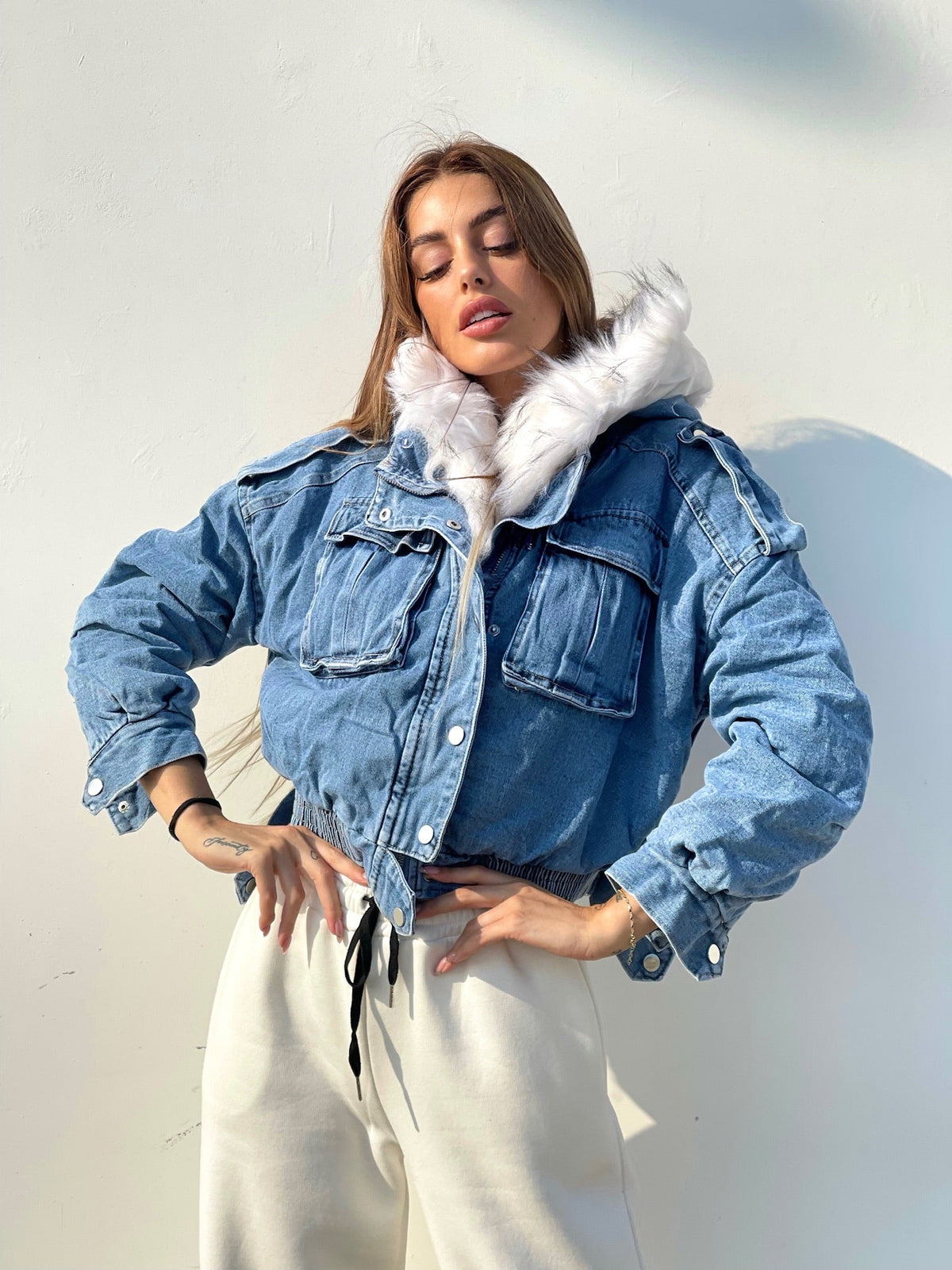 Giubbotto jeans con eco-pelo