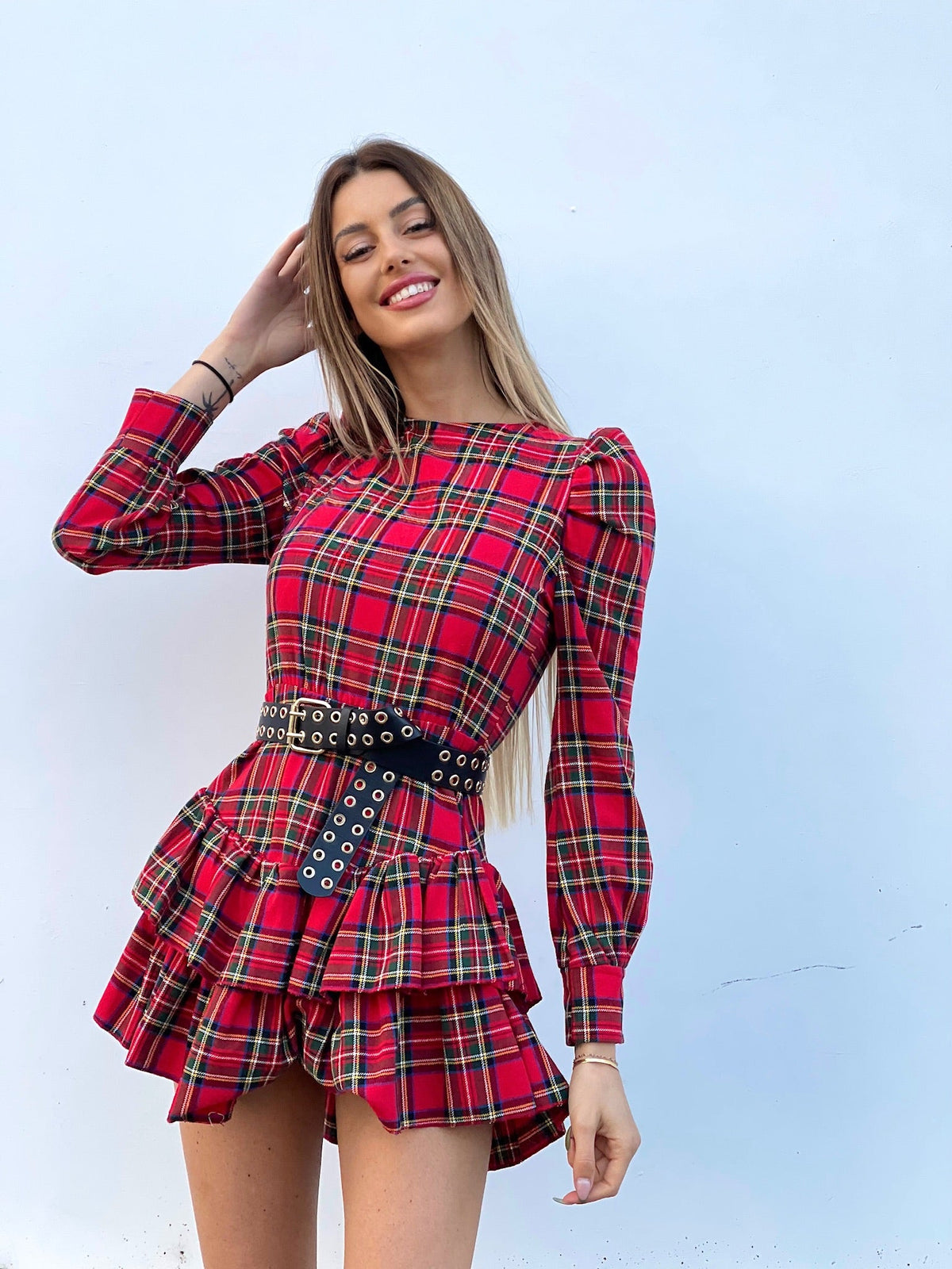 Abito scozzese con balze