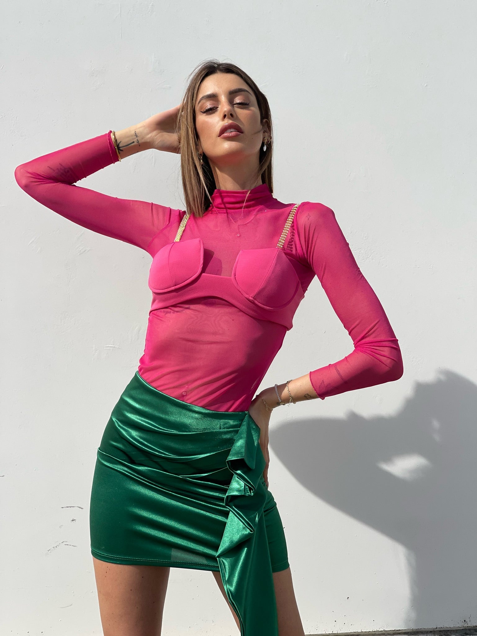 Camicia velata con corpino Fuxia