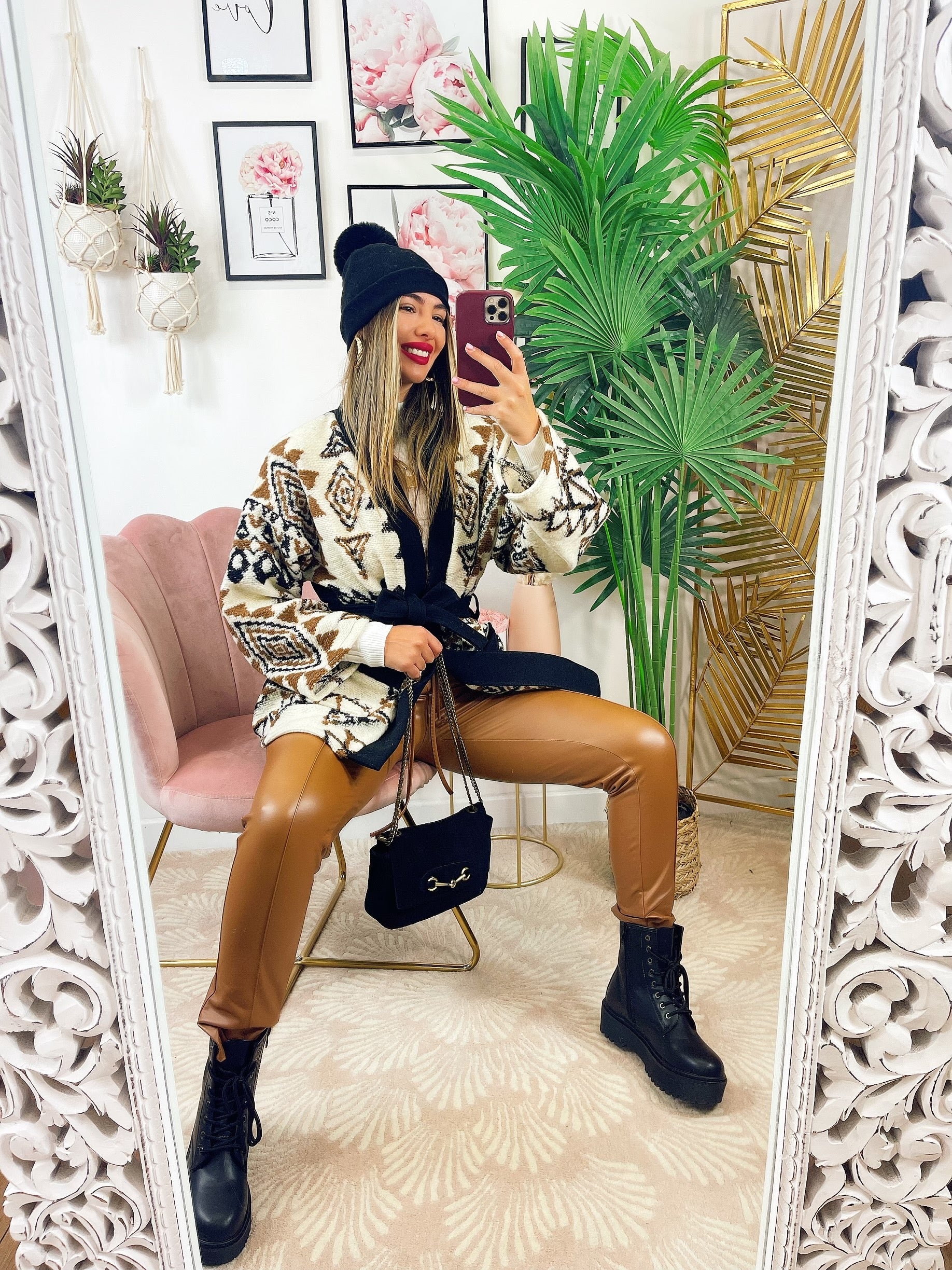 Leggins in eco-pelle con catene Camel