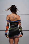 Abito multicolor con scollo base nera