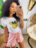 Short rosa con arricciatura