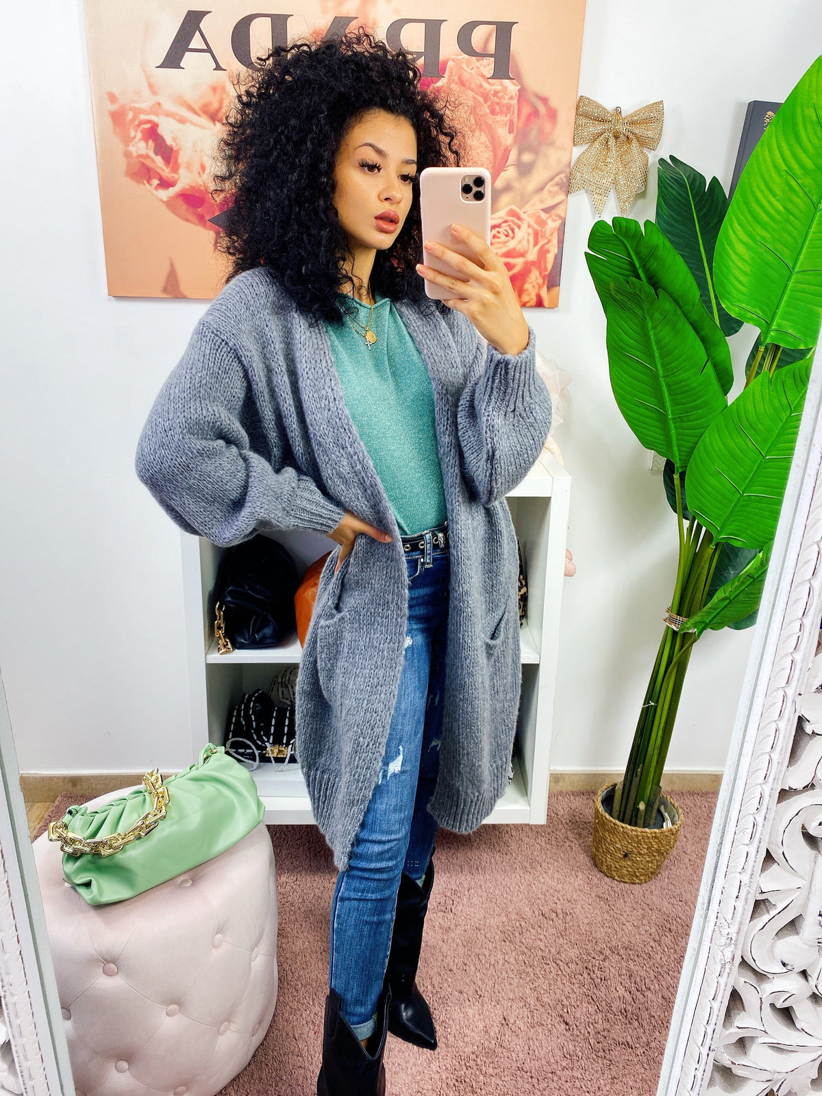 Cardigan lungo morbido grigio