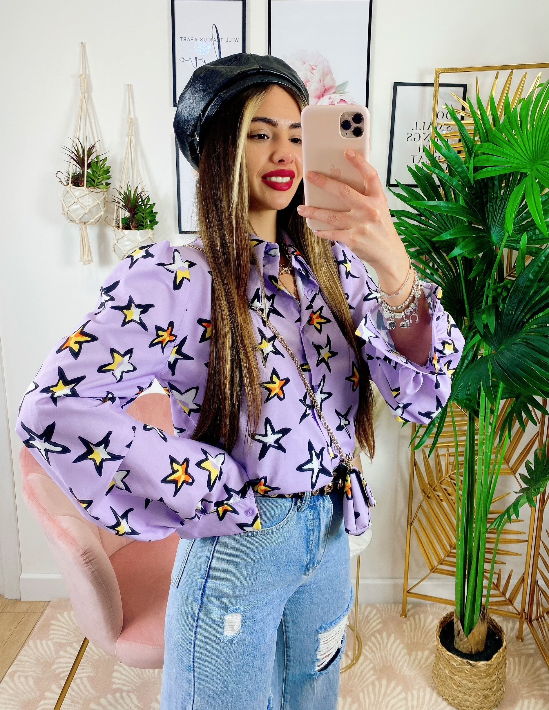 Camicia Lilla con Stelle e borsetta inclusa