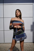 Abito multicolor con scollo base nera