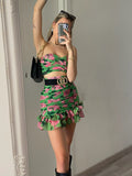Completo top e gonna verde e rosa