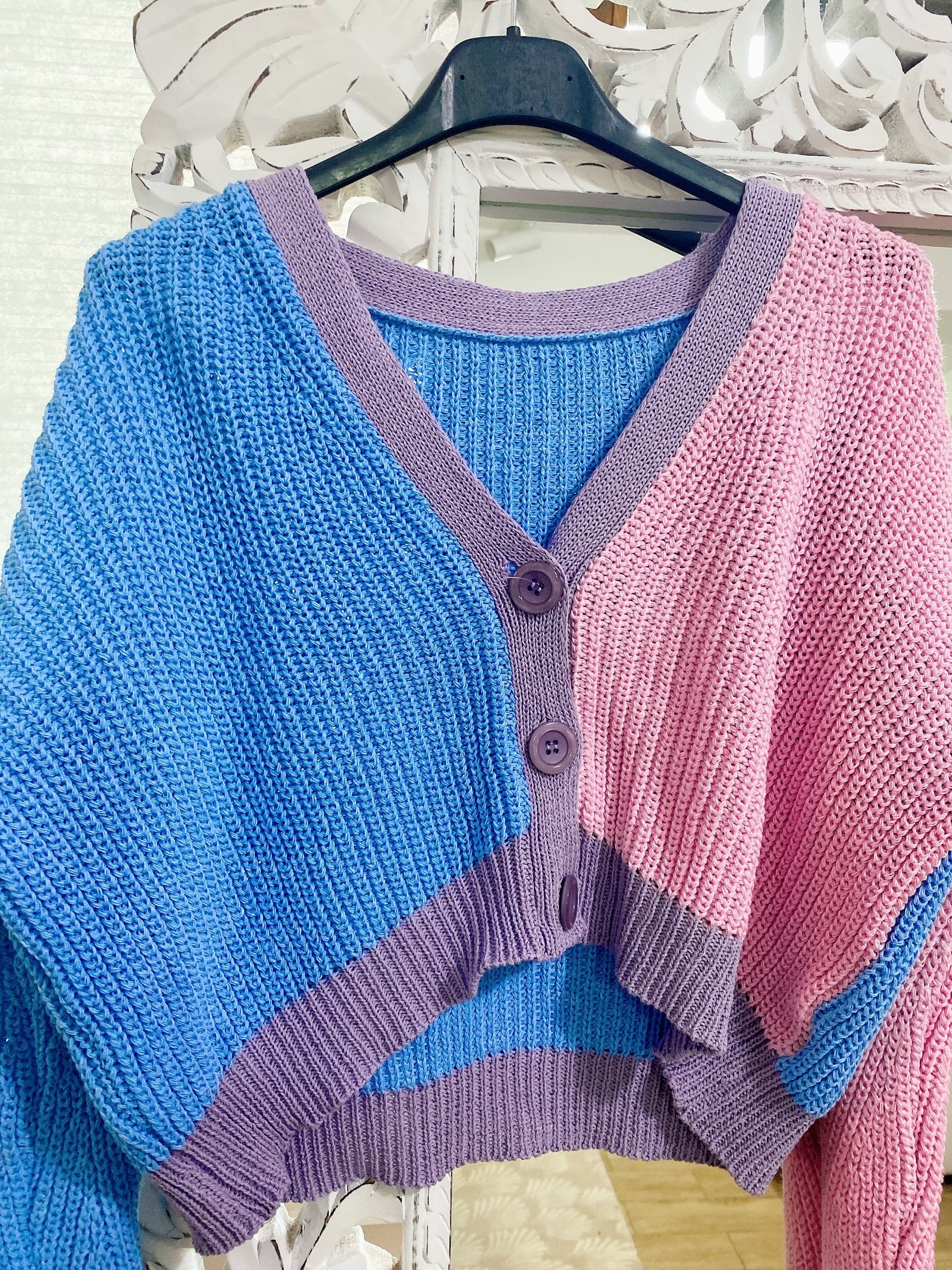 Maglioncino bicolor celeste rosa