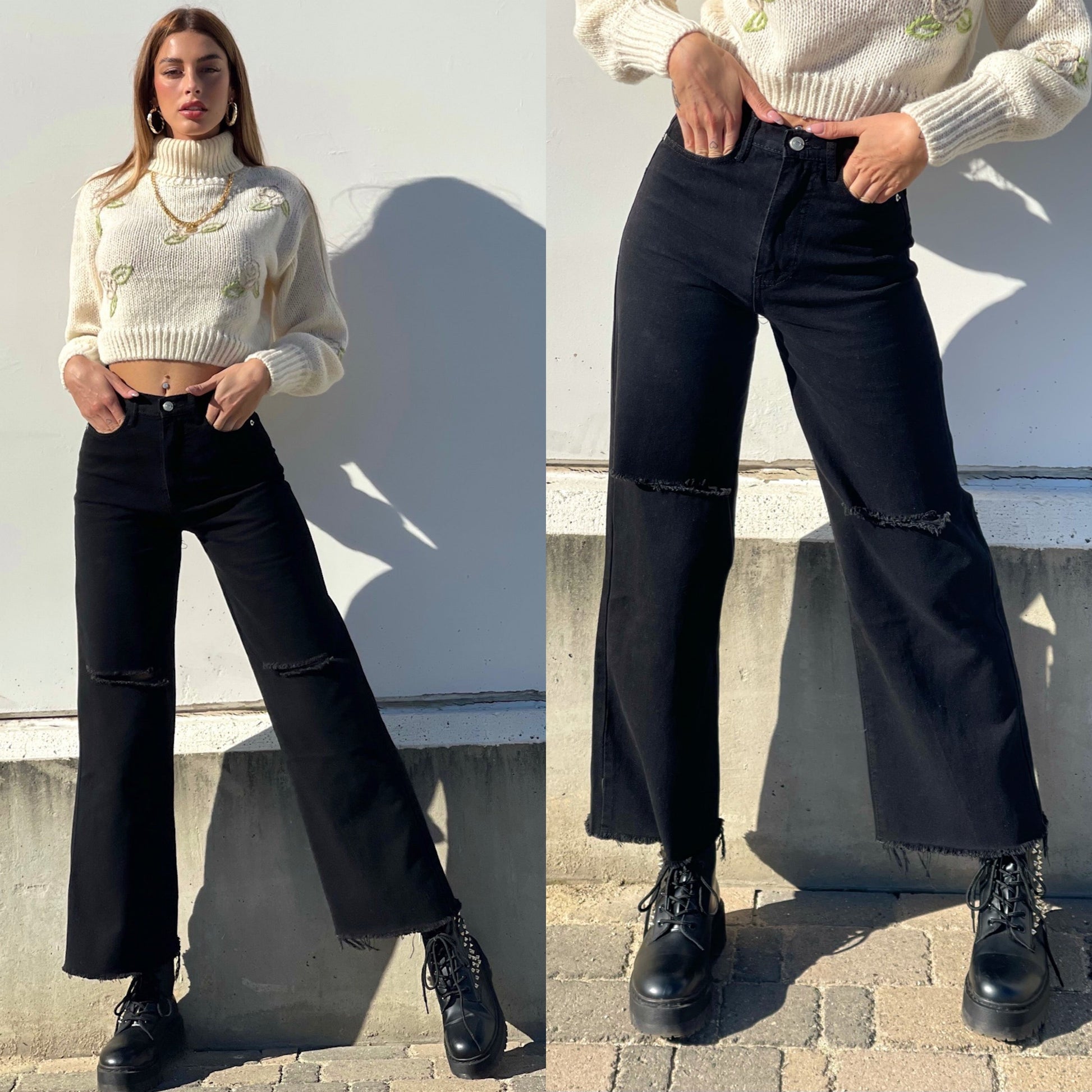 Jeans wide leg nero