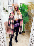 Maxi camicione a quadri nero e rosa