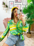 Camicia etnica dettaglio verde con borsetta