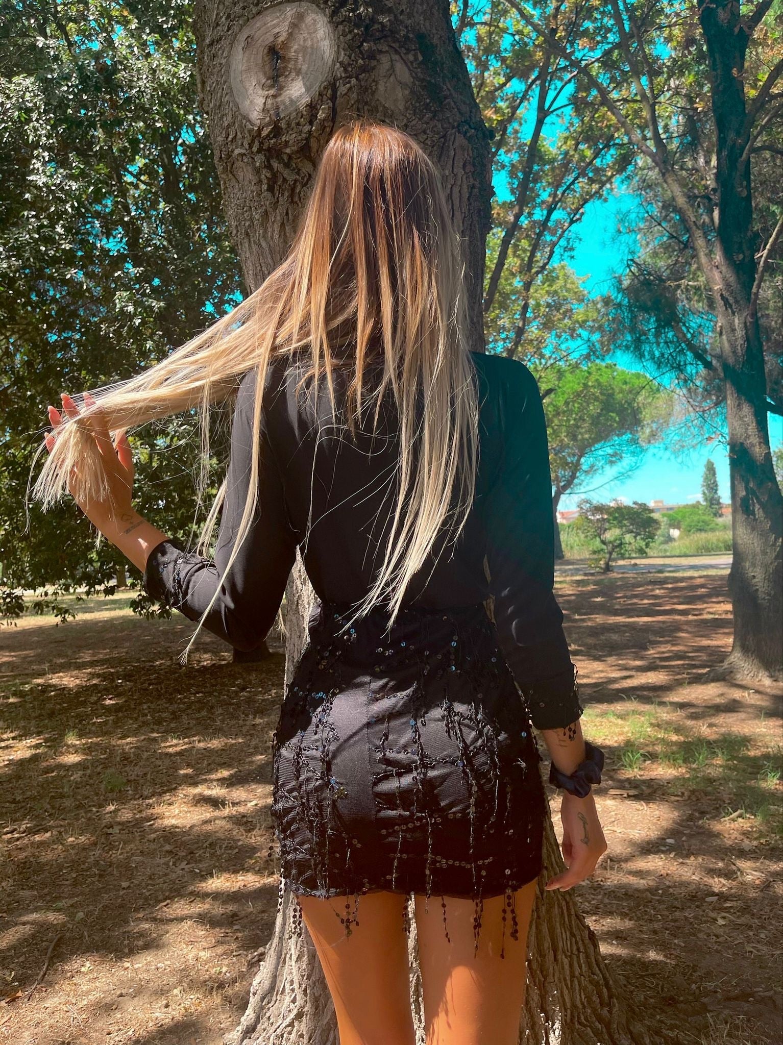 Dress paillettes con frange nero