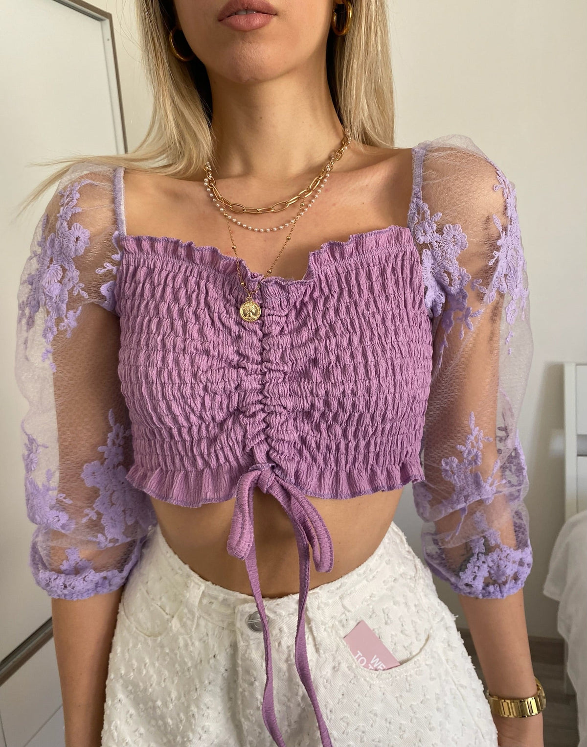 Top lilla manica velata