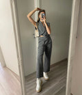 Completo top crop e pantalone grigio