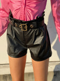 Short in ecopelle nero con cintura
