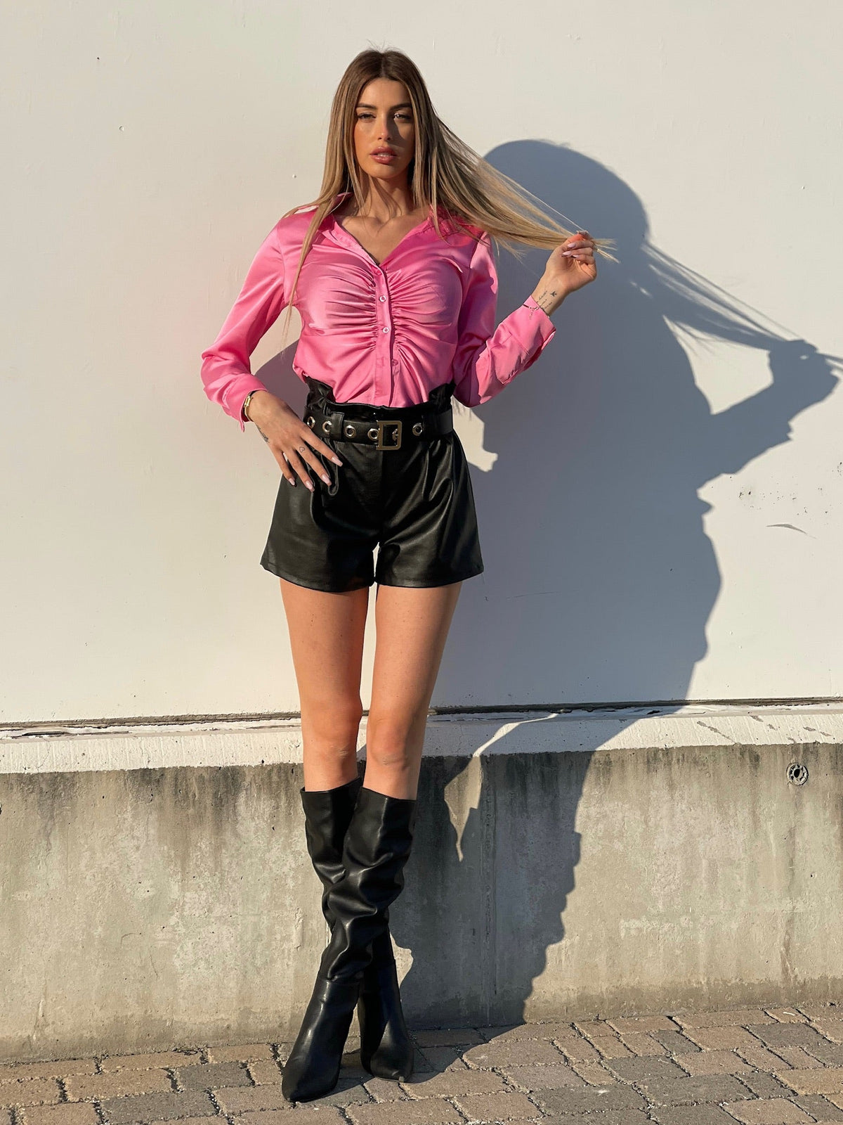 Camicia rosa barbie con arricciatura