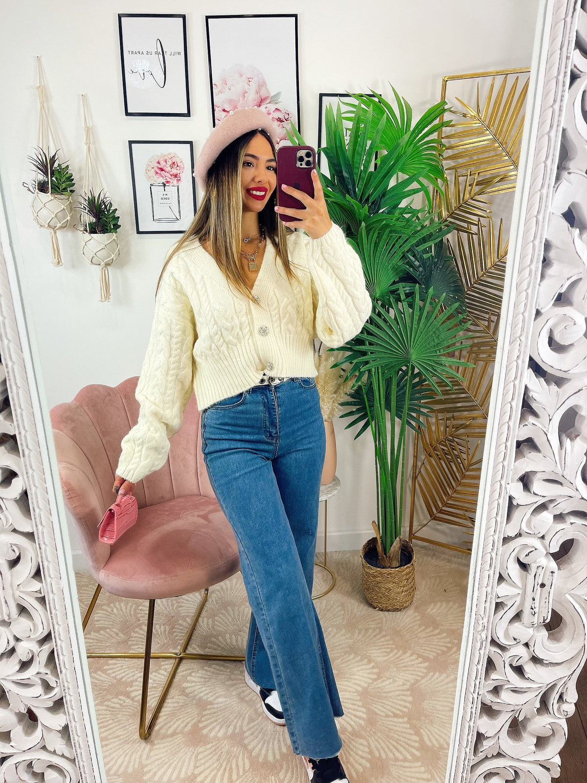 Maglione top quality panna con gioiello in strass