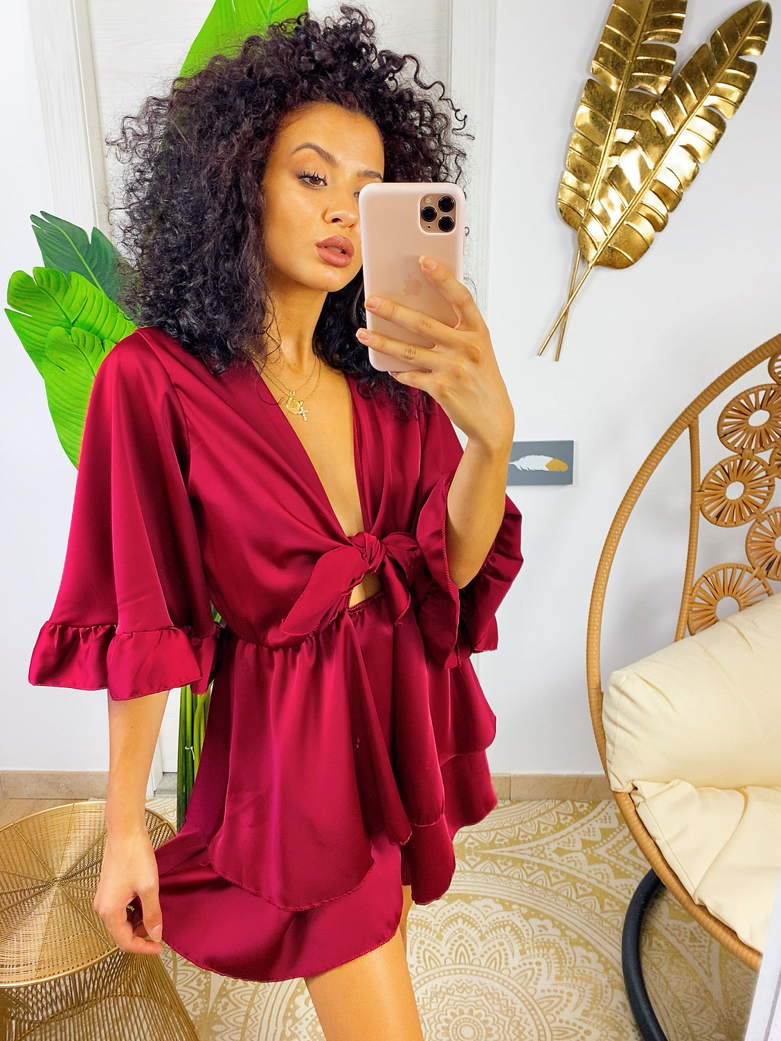Tutina in raso manica larga bordeaux