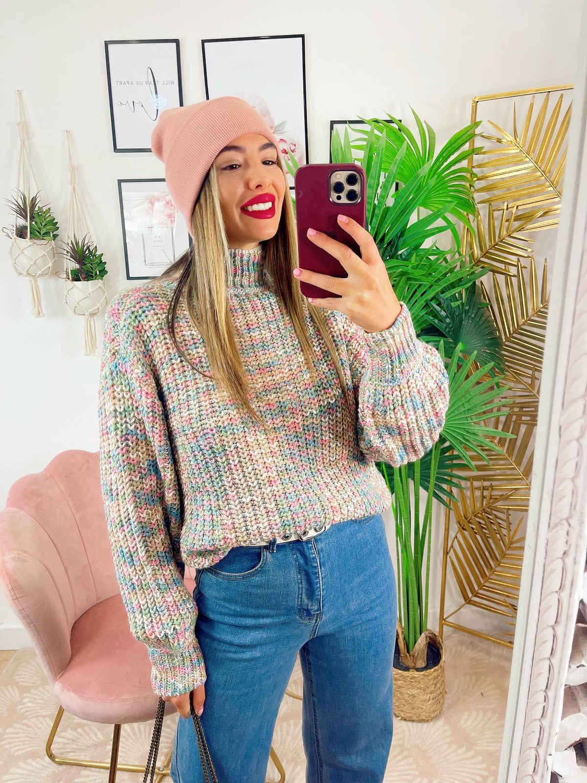 Maglione coloratissimo dettaglio celeste
