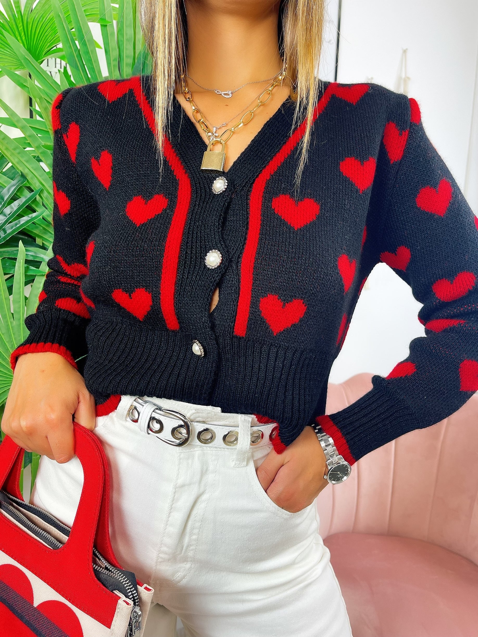 Cardigan gioiello con cuori