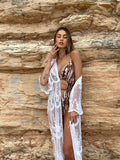 Pareo/kimono lungo in pizzo bianco