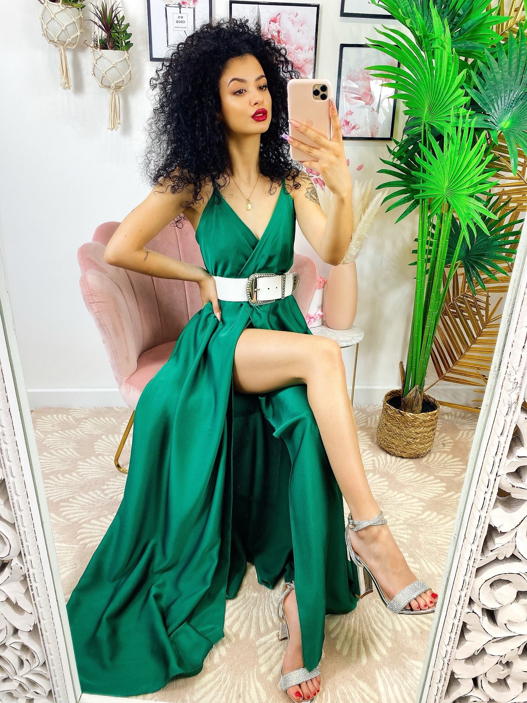 Abito con maxi spacco verde