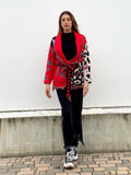 Cardigan con frange e cintura rosso