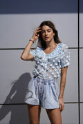 Short in jeans cuore in strass