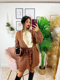 Cardigan Camel con trecce e cintura