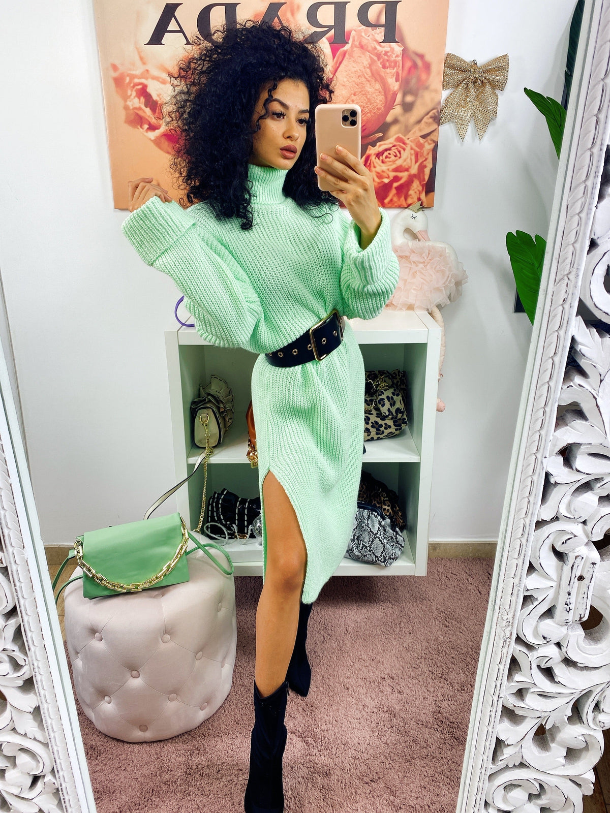 Abito midi in maglia menta