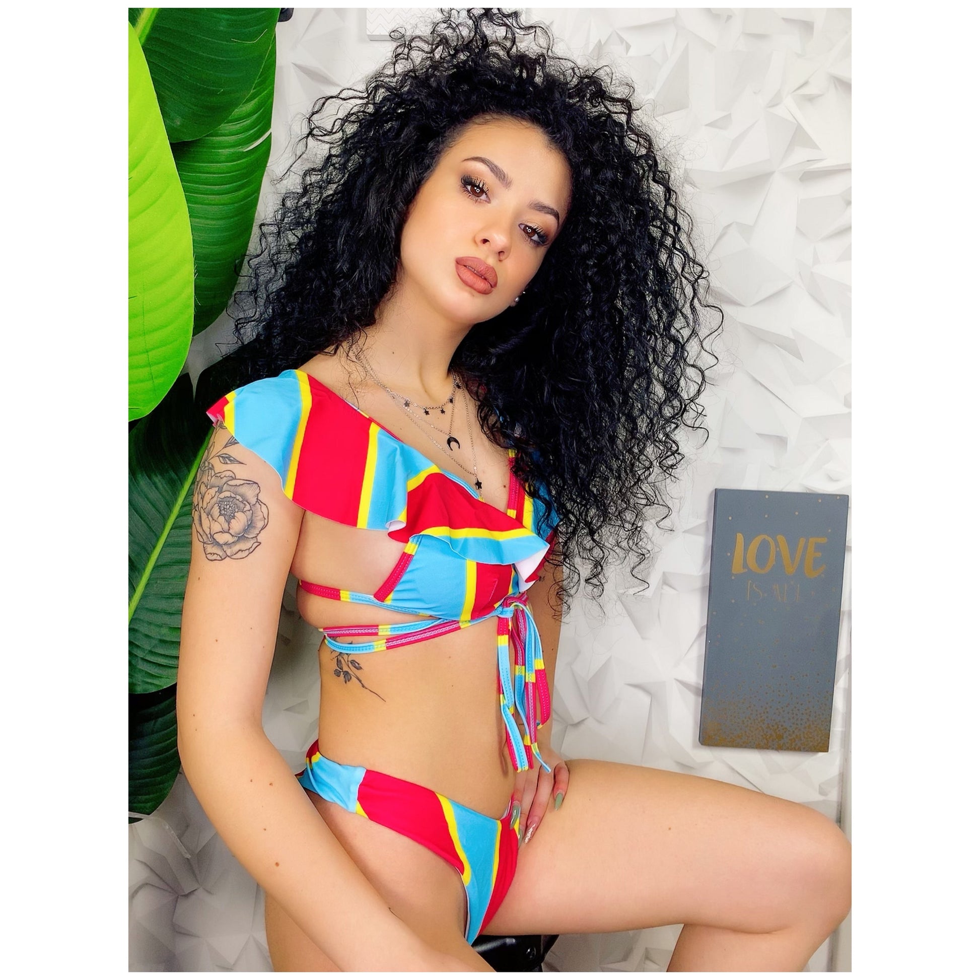 Bikini a righe  Formentera celeste e Fuxia
