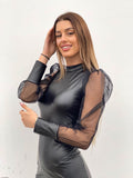 Abito in ecopelle maniche velate