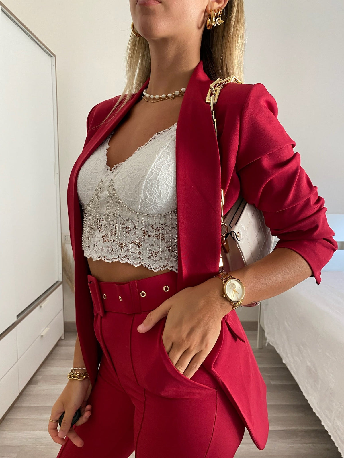 Completo giacca e pantalone ciliegia