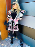 Cardigan Rosa con frange e cinta