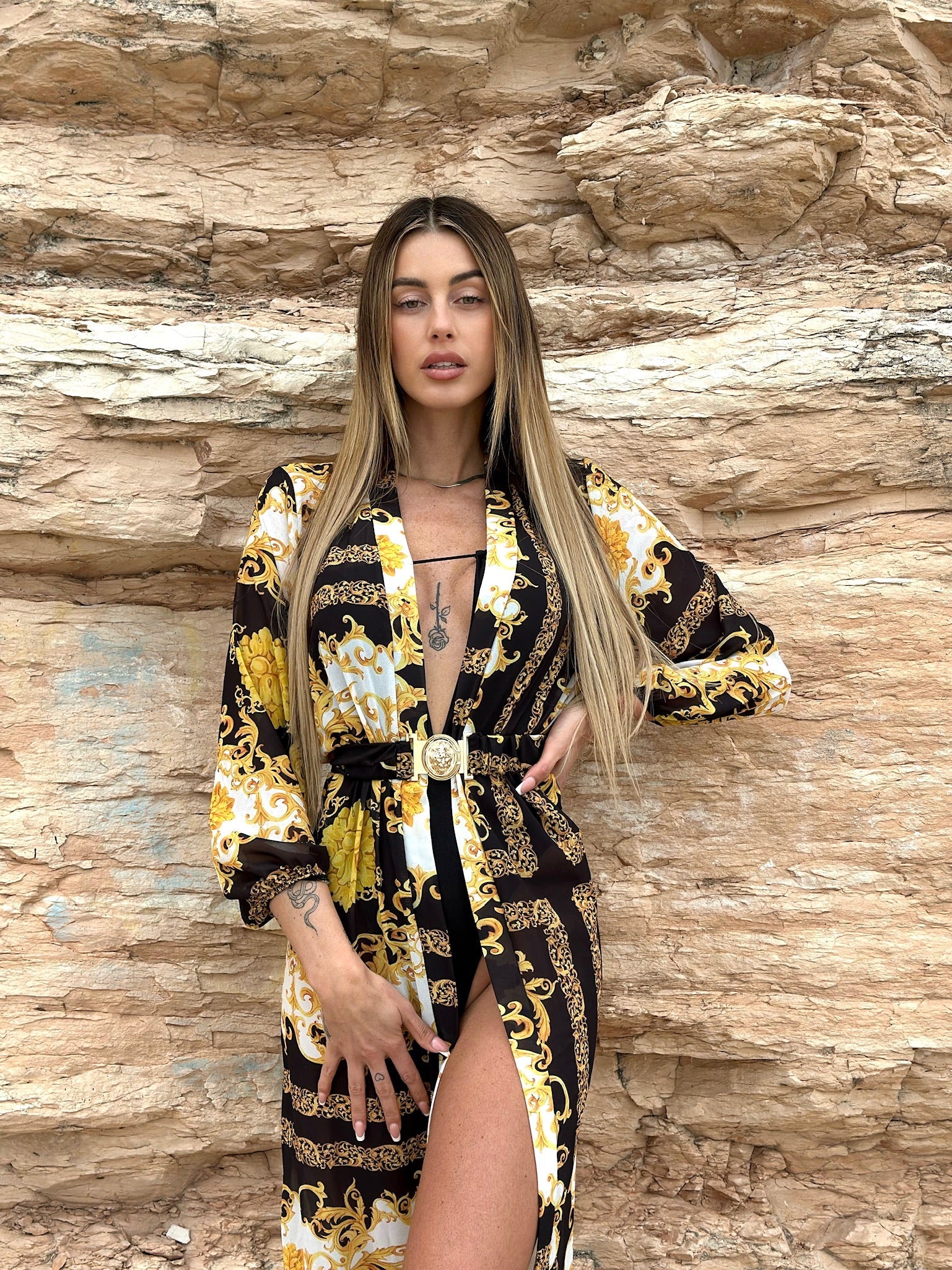 kimono nero gold con cintura